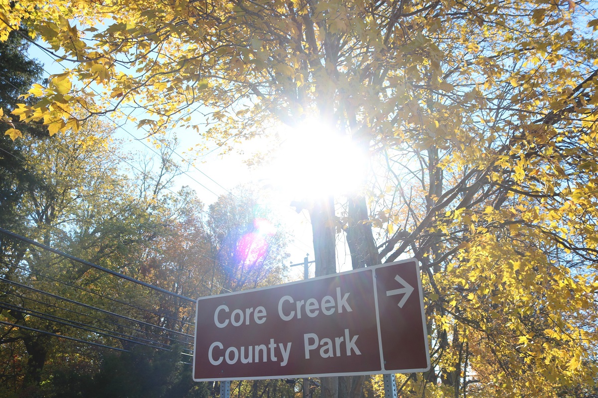 Heating oil delivery Langhorne near Core Creek Park sign in fall foliage
