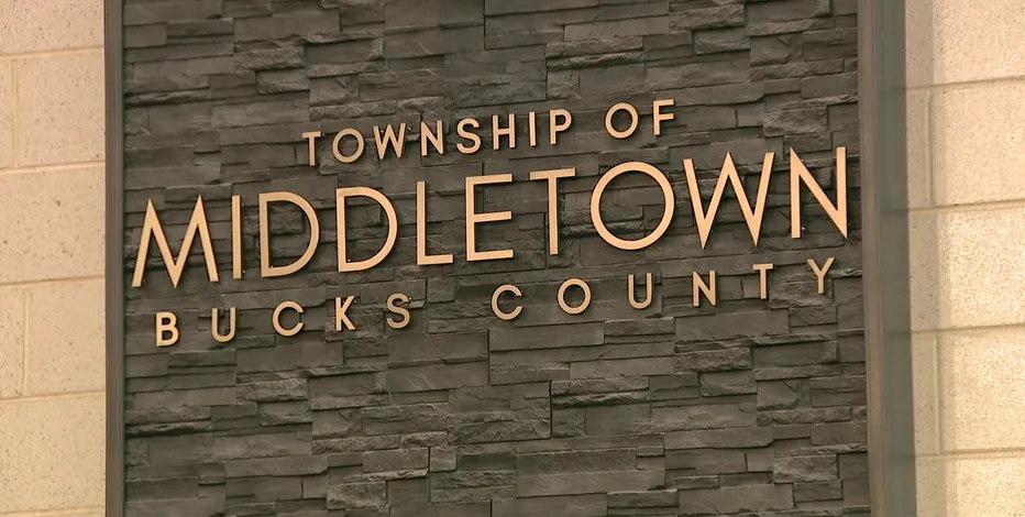 Home heating oil delivery in Middletown Township near the township municipal building sign in Bucks County, PA