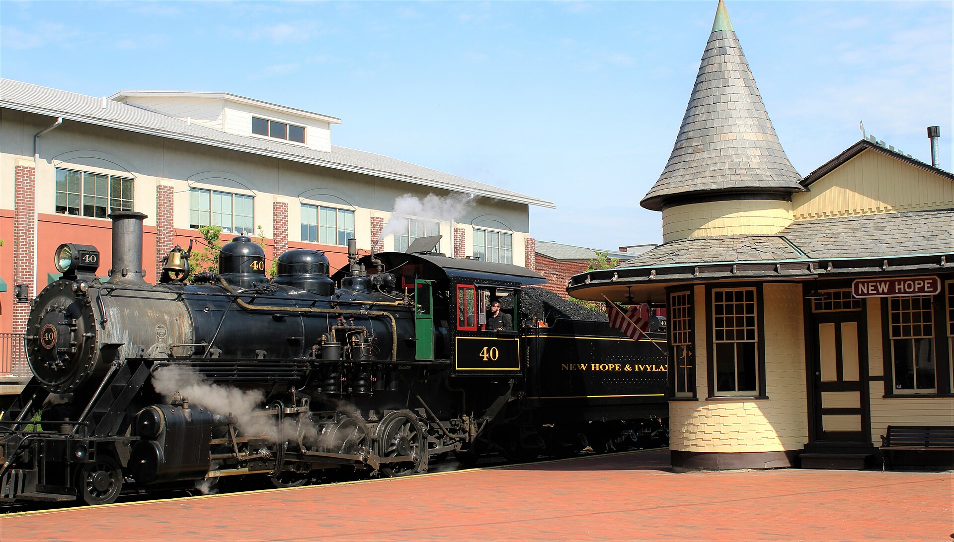 New Hope and Ivyland Railroad steam engine at New Hope Station Bucks County Pennsylvania