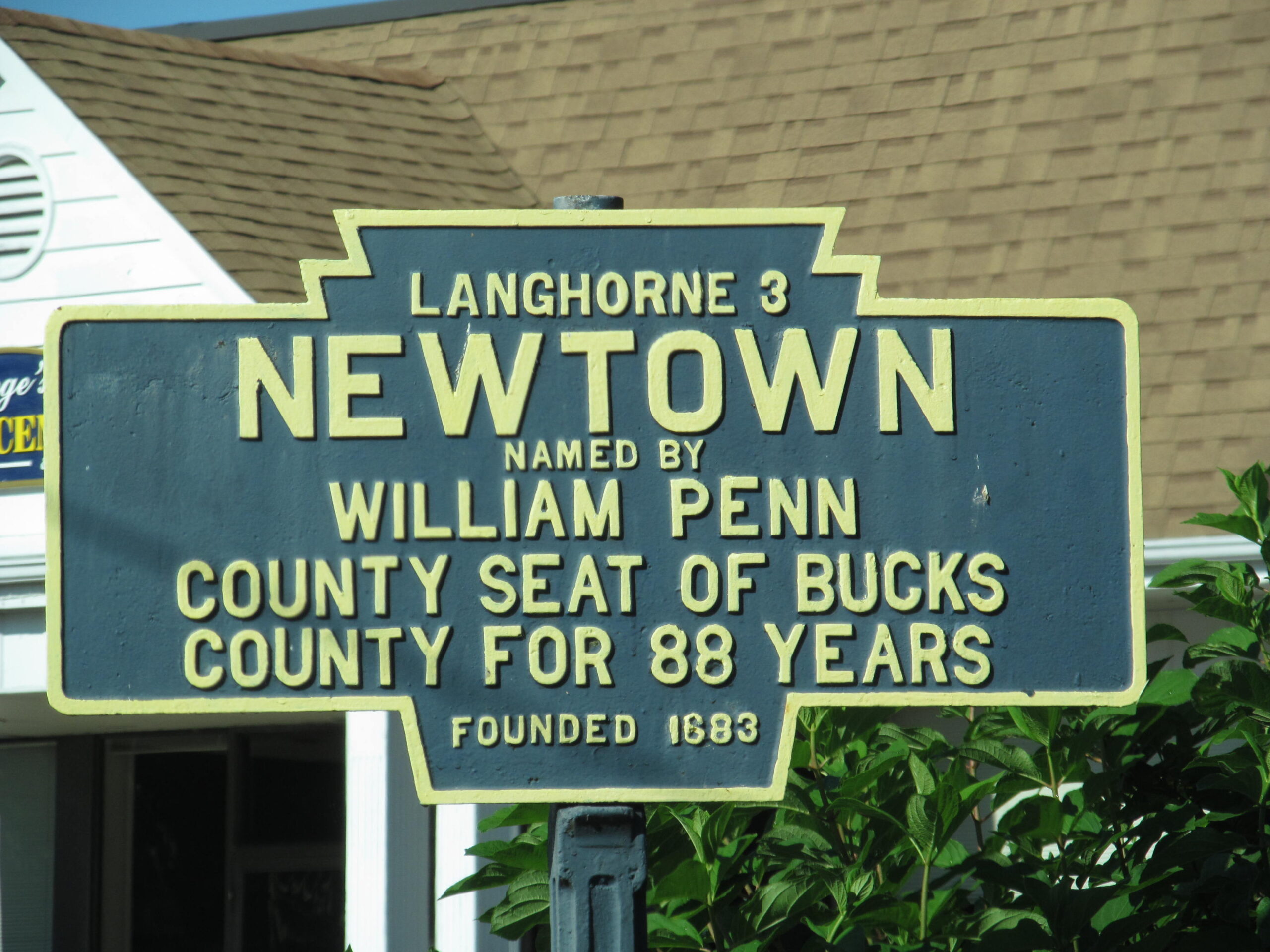 Newtown Pennsylvania Keystone Marker sign named by William Penn