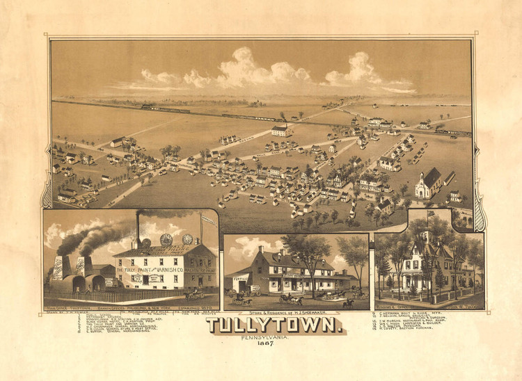 Tullytown PA Heating Oil Delivery – 1887 Historic Map Historic map of Tullytown Pennsylvania from 1887 showing community and heating oil delivery service area